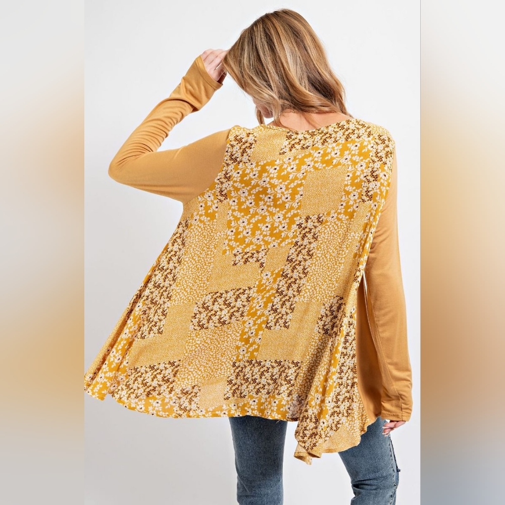👜Easel Mustard Floral Patchwork Long sleeve Top